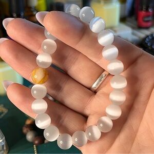8mm Selenite Bracelet with Golden Healer Accent